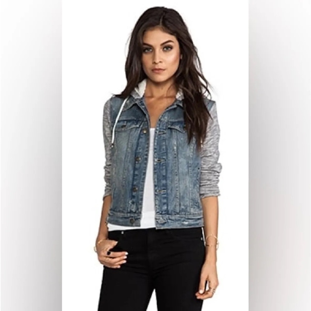 Free People Distressed Denim Jacket (Removable Hood)